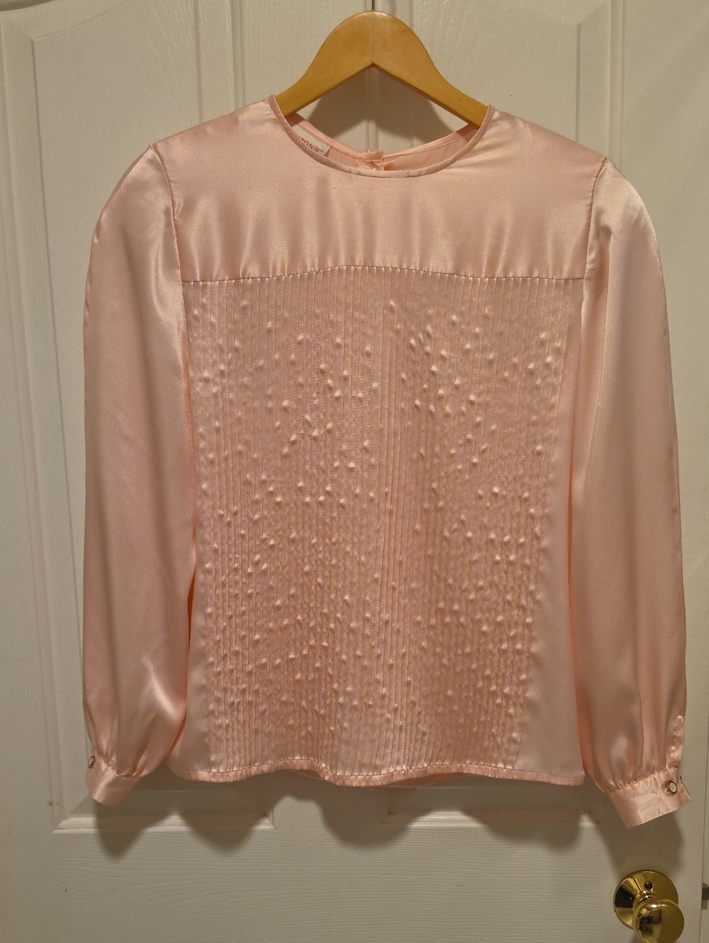 Vintage Halston Heritage Pale Pink Textured Satin Long-Sleeve Blouse